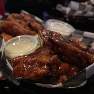 Half and Half-N-Half Basket: jerk and mambo sauce wings
