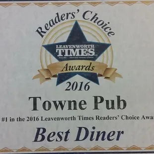 Congratulations for being voted "Best Diner" by the readers of the Leavenworth Times.