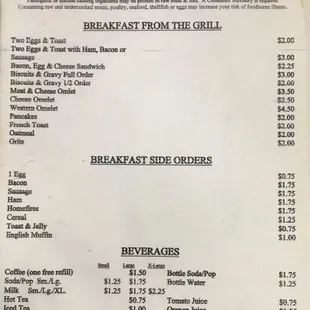 Breakfast menu