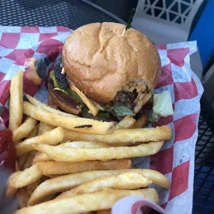Cheese burger and fries
