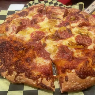 Pizza with Pepperoni and Banana Peppers