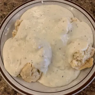 Mmmmmm...doesn&apos;t this look good?! Small Engineer Biscuit and Gravy.