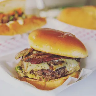 The Traveler burger, inspired by our travels. Served daily on the Food Truck.