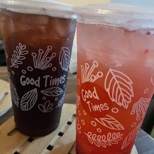 Sparkling Strawberry with strawberry pulp and Sparkling Grape drinks