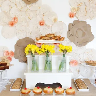 a display of desserts and pastries