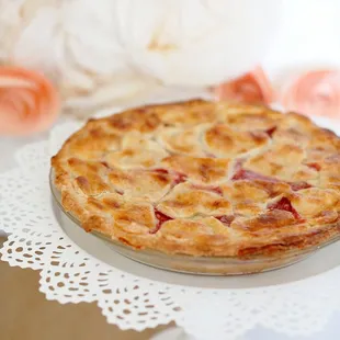 a pie on a cake stand