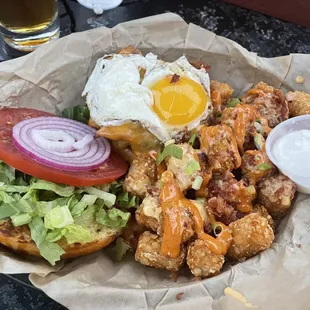 The Tremonster Sandwich with loaded tots