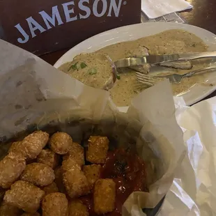 Gravy and biscuits and tator tots