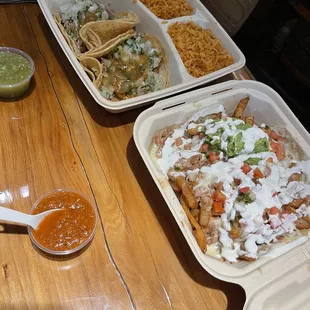 Nacho Fries- Plain Taco - Carnitas Taco - Grilled Chicken