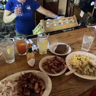 Chipped beef, western omelet, side of bacon and scrapple