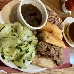 French Dip with a side of cucumber salad- the dip was yummy
