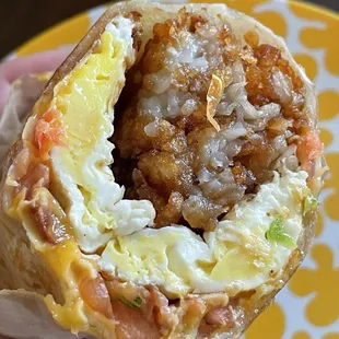 Breakfast burrito up close