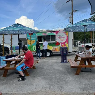 a man sitting at a picnic table