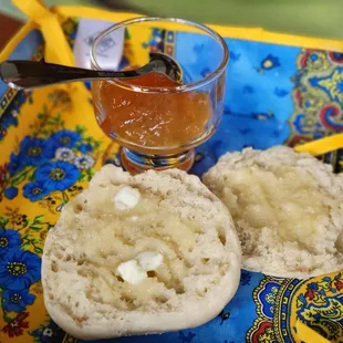 Home-made English Muffin w/ Preserves.