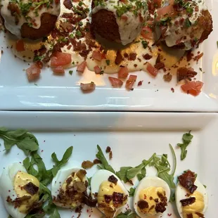 Deviled Eggs and Hot Brown Croquettes!! Yum!