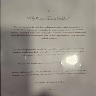 Menu - all about Tumeric Kitchen
