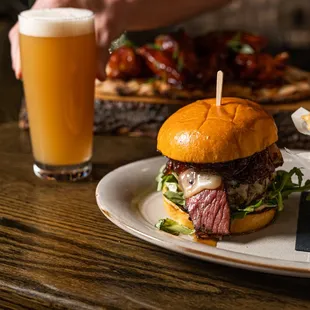 a burger and fries on a plate