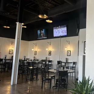 tables and chairs in a restaurant