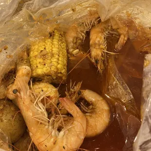 corn, potatoes, and corn on the cob