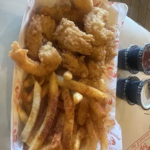 Shrimp basket and Cajun fries