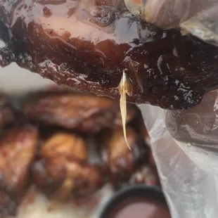 Spicy Honey Wings (Non-Breaded) It had a feather on this chicken wing.