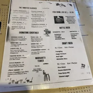 Drink menu