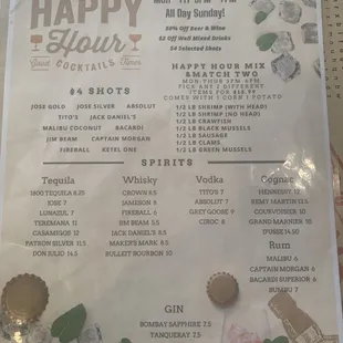 Updated happy hour menu and hours