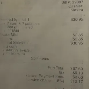 Service fee for party of 6 or more (18%) DOES NOT INCLUDE ADDED GRATUITY   TWISTED SPECIAL 1 TWISTED SPECIAL 1