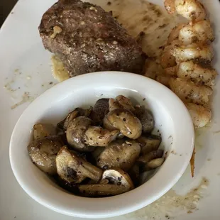 Steak and shrimp skewer w/ mushrooms