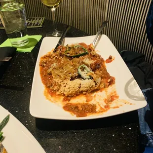 Folded lasagna with meat sauce