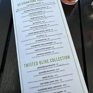 Drink menu