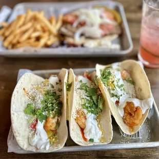 Blackened shrimp taco and strawberry-raspberry jalapeño margarita