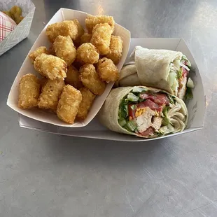 Grilled Chicken Wrap with Tater Tots