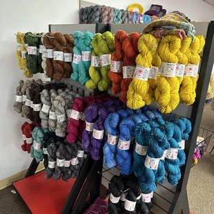 Display of our local hand dyed yarns from ThreadBear Dyeworks