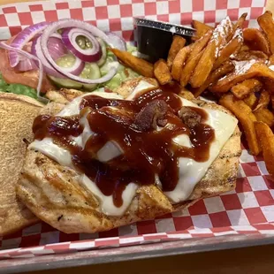 BBQ Bacon Grilled Chicken with sweet potato fries