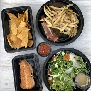 Chips &amp; salsa, Reuben &amp; fries, beet salad + salmon