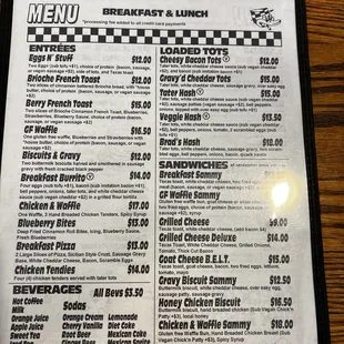 Half of the menu