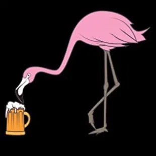 a flamingo drinking beer