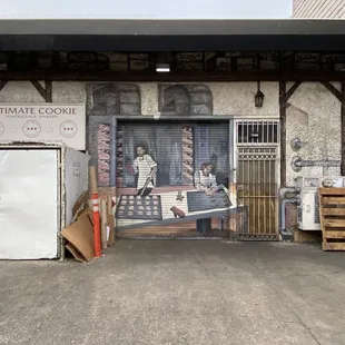 the entrance to a bakery