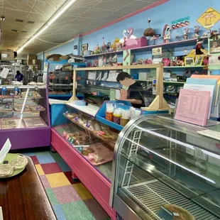 Display cases in bakery