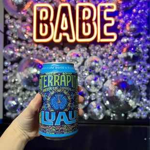 a hand holding a can of beer