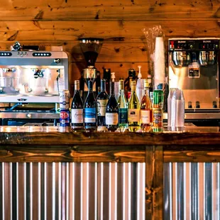bottles of wine on a bar