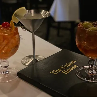 two cocktails on a table