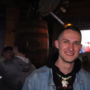 a man in a crowd of people