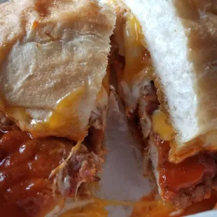 Fried buffalo chicken grilled cheese sandwich