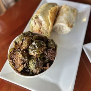 Chicken Bruschetta Wrap w/ side of Brussel sprouts