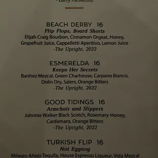 Partial drink menu, Esmeralda was my favorite
