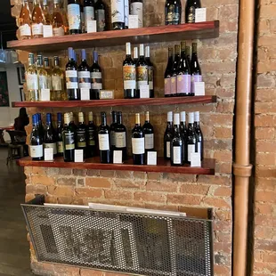 a wall of wine bottles