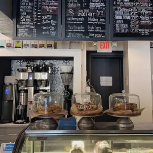 a display of coffee and pastries