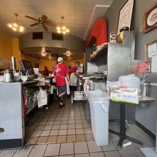 View of the kitchen from our table